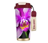 nanger Tazza da caffè isolata in acciaio inossidabile 316 con motivo floreale di orchidea, con coperchio a prova di perdite, mantiene caldo o freddo