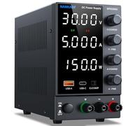 NANKADF Alimentatore da Banco 30V 5A, Alimentatore Regolabile con Porta di Ricarica Rapida USB-A/tipo C, Display a 4 LED ad alta Precisione, Alimentatore da Laboratorio con Manopola Encoder