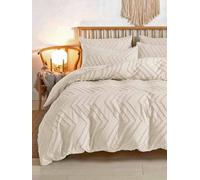 Nanko Set copripiumino per letto queen size, 3 pezzi, in microfibra trapuntata, stile bohémien, per tutte le stagioni, estetico shabby chic, morbido ricamo geometrico (90 x 90 cm)