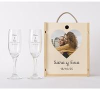 NANNUK | Bicchieri da spumante personalizzati in vetro | Regali per donna e uomo | Bicchieri da spumante incisi | Regalo per la festa della mamma (anelli, CREA IL TUO COPPE 2)