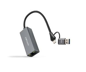 Nano Cable 10.03.0411 - Convertitore USB-C + USB-A/M 3.0 a Ethernet, Alluminio, Grigio, 15 cm