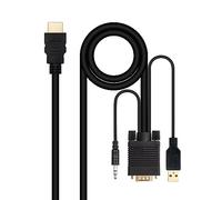 NANOCABLE 10.15.4350 - Cavo convertitore da HDMI a VGA + JACK 3.5 + USB A, HDMI Maschio a VGA + JACK 3.5 + USB A Maschio, Nero, 1,8 m