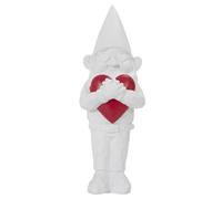 Nano da giardino decorativo con cuore - 33 cm - Figura decorativa resistente alle intemperie per interni ed esterni - Amorevole gnomo per giardino, balcone e zona giorno - bianco