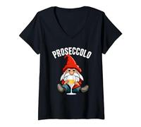 Nano Proseccolo amanti prosecco divertente elfo di natale Maglietta con Collo a V