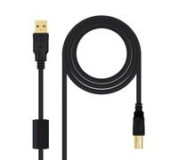Nanocable - 10.01.1202 - Cavo USB 2.0 per Stampante con ferrite, Tipo A/M-B/M, Maschio-Maschio, Nero, 2.0 MTS