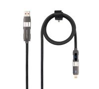 NANOCABLE 10.01.2501 - Cavo USB-C 2.0 27 W con display digitale, USB-C+USB-A/M a connettore Apple+USB-C/M, Nero, 1 m