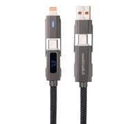 NANOCABLE 10.01.2501 - Cavo USB-C 2.0 27 W con display digitale, USB-C+USB-A/M a connettore Apple+USB-C/M, Nero, 1 m