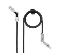 NANOCABLE 10.01.2602 - Cavo USB-C 2.0 27 W con indicatore LED, USB-C+USB-A/M a connettore Apple+USB-C/M, Nero, 2 m