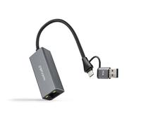 NANOCABLE 10.03.0411 - Convertitore USB-C + USB-A/M 3.0 a Ethernet, Alluminio, Grigio, 15 cm