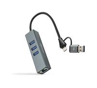 NANOCABLE 10.03.0412 - Convertitore USB-C + USB-A/M 3.0 a Ethernet + 3xUSB-A 3.0, Alluminio, Grigio, 15 cm
