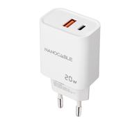 NANOCABLE 10.10.2007 - Caricatore USB-C PD e USB-A QC 20 W, doppia porta per ricarica rapida, compatto e compatibile, colore bianco