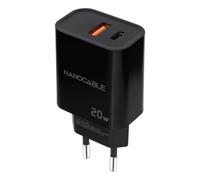 NANOCABLE 10.10.2008 - Caricatore USB-C PD e USB-A QC 20 W, doppia porta per la ricarica rapida, compatto e compatibile, colore nero