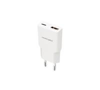 Caricatore Nanocable USB-C PD 20W USB-A QC 20W 2 Porte Bianco