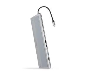 NANOCABLE 10.16.1012 - Hub USB-C 12 in 1, Convertitore USB-C a 3x USB-A 3.0, USB-C 3.0, USB-C PD 100W, 2x HDMI 4K60Hz, DP 4K60Hz, RJ45 1Gbps, SD/TF, Jack audio 3,5 mm, Grigio