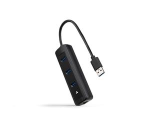 NANOCABLE 10.16.4604 - Hub USB-A 3.0 a 3xUSB-A 3.0 + RJ45, USB-A/M- USB-A/M-RJ45/F, Nero, 15 cm