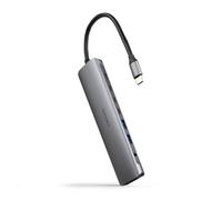 NANOCABLE 10.16.4608 - Hub USB-C 8 in 1, Convertitore USB-C 3.1 a 2xUSB-A 3.0 + 3xUSB-C 3.0 + USB-C PD + HDMI 4K@60Hz + Jack Audio 3.5 mm, Alluminio, Grigio, 18 cm