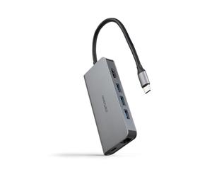 NANOCABLE 10.16.4609 - Hub USB-C 8 in 1, Convertitore USB-C 3.1 a 3xUSB-A 3.0 + HDMI 4K@60Hz + USB-C PD + RJ45 1Gbps + TF + SD, Alluminio, Grigio, 18 cm