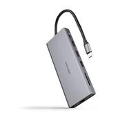 NANOCABLE 10.16.4612 - Hub USB-C 12 in 1, Convertitore USB-C 3.1 a 3xUSB-A 3.2 + USB-C 3.2 + USB-C PD + 2xHDMI 4K@60Hz + DP 4K@60Hz + RJ45 1Gbps + TF + SD + Jack Audio 3.5 mm, Alluminio, Grigio, 18 cm
