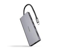 NANOCABLE 10.16.4612 - Hub USB-C 12 in 1, Convertitore USB-C 3.1 a 3xUSB-A 3.2 + USB-C 3.2 + USB-C PD + 2xHDMI 4K@60Hz + DP 4K@60Hz + RJ45 1Gbps + TF + SD + Jack Audio 3.5 mm, Alluminio, Grigio, 18 cm
