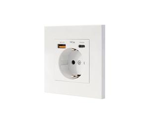 NANOCABLE 10.35.0011 - Base di presa da parete tipo schuko con 1xUSB-A QC 3.0 + 1xUSB-C PD - MAX. 3,4 A, bianco