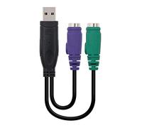 Nanocable Convertitore PS/2 (tastiera e mouse) a USB 2.0, tipo 2xPS/2/H-A/M, femmina-maschio, nero, 15 cms
