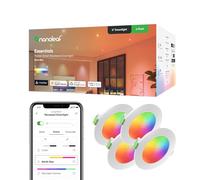 Nanoleaf Faretti LED da Incasso Soffitto Alexa, 550LM 1200K-6500K Compatibile con Google Home/App, Multicolore RGBCW Intelligente LED Dimmerabile per Cartongesso, 4 Pezzi