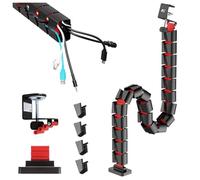 NanoRS RS125 - Organizer per canalina per cavi, 1345 mm, colore nero e rosso, protezione modulare dei cavi per scrivania, sistema di organizzazione a 2 canali senza foratura, gestione cavi stile gioco