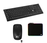 NanoRS Tastiera wireless QWERTY + mouse + set tappetino per mouse | 2,4 GHz, portata: fino a 10 m | risoluzione del mouse: 1200 DPI | ricevitore Nano USB | design piatto, funzionamento a batteria,
