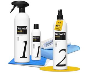Nanotol Set Sanitario L (per 80m²) - Nano Vitrificación para baño con efecto loto. Limpiador de microfibras y protección contra la protección contra la cal en grandes baños, piscinas y hoteles