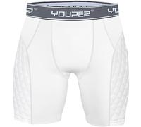 NANQUAN Youper Youth Elite Compression Padded Sliding Shorts w/Cup Pocket for Baseball, Football (White/Grey, Medium)