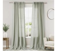 Nanspring Tende verde salvia, lunghe 360 cm, 2 pannelli per soggiorno, tasca posteriore con asola, tende in lino semi velato, decorazione neutra, verde salvia, lunghezza dal soffitto al pavimento, per