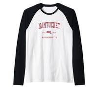 Nantucket Massachusetts MA Vintage Sports Design Stampa rossa Maglia con Maniche Raglan