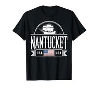 Nantucket Massachusetts - Souvenir Vintage a Forma di Nave Alta Maglietta