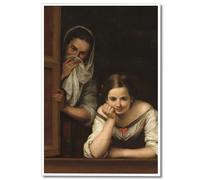 Nanxiwofee 30,5 x 40,6 cm, divertente tela da bagno senza cornice, stampa artistica da parete con due donne alla finestra, poster estetico umoristico per il bagno, stampe classiche vintage per la