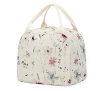 Nanxson Borsa Pranzo Isolata Riutilizzabile Lunch Box Carino Corduroy Cooler Tote Borse Contenitore refrigerante portatile a prova di perdite per lavoro Picnic o viaggi (9.8L,A-Foglia di fiore beige)