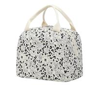 Nanxson Borsa Pranzo Isolata Riutilizzabile Lunch Box Carino Corduroy Cooler Tote Borse Contenitore refrigerante portatile a prova di perdite per lavoro Picnic o viaggi (9.8L,A-Fiore leopardo nero)