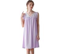 Nanxson Camicia da Notte Donna Cotone Lavorato a Maglia Senza Maniche Camicia da Notte Scollo a V Abbigliamento da Notte (L,Viola)