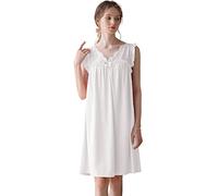 Nanxson Camicia da Notte Donna Cotone Lavorato a Maglia Senza Maniche Camicia da Notte Scollo a V Abbigliamento da Notte (L,Bianco)
