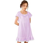 Nanxson Camicia da Notte Donna Estivo in Cotone Pigiami Manica Corta Camicie da Notte Vintage Vittoriano Vestaglia (M, Viola)