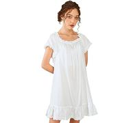 Nanxson Camicia da Notte Donna Estivo in Cotone Pigiami Manica Corta Camicie da Notte Vintage Vittoriano Vestaglia (XL, Bianco)