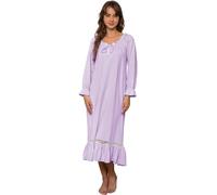 Nanxson Camicia da Notte Donna Manica Lunghe Cotone Camicie da Notte Sexy Pizzo Vintage Pigiami Vestaglia (M,Viola)
