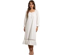 Nanxson Camicia da Notte Donna Manica Lunghe Cotone Camicie da Notte Sexy Pizzo Vintage Pigiami Vestaglia (XXL,Bianco)