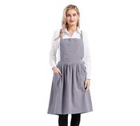 Nanxson Grembiule in cotone con cinghie incrociate sul retro Grembiule da abito con 2 tasche Grembiule da lavoro regolabile per la cucina, il giardinaggio e la caffetteria