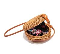 Nanzi Vine Borsa a tracolla in pelle con fibbia rotonda, 1 pezzo di cachi, stile letterario retrò, versatile da viaggio quotidiano, borsa in rattan alla moda indispensabile