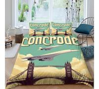 NAOFEKUID Aereo Retrò 3D Stampato Copripiumino in Microfibra Set Biancheria da Letto Ponte di Londra Morbido Traspirante Decorazione Camera Adulto Teenager Single（135x200cm）