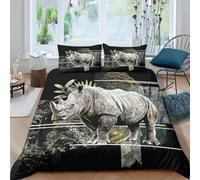 NAOFEKUID Animale Realistico Copripiumino Rinoceronte 3D Stampato in Microfibra Decorazione Camera Set Biancheria da Letto Rhino per Adulti Single（135x200cm）