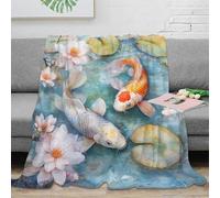 NAOFEKUID Artistico Loto Coperta 3D Stampata Microfibra Morbida Decorazione Casa Plaid Carpe Koi per Adulti Divano Letto 60x80(150x200cm)