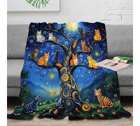NAOFEKUID Coperta Albero di Gatti Van Gogh 3D Stampata Microfibra Morbida Decorazione Casa Plaid per Divano Letto 60x80(150x200cm)