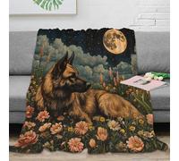NAOFEKUID Coperta Cane Lupo Luna 3D Printed Microfibra Arredo Floreale Wolf Dog Plaid Letto Divano Per Tutte Le Età 60x80(150x200cm)