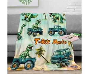NAOFEKUID Coperta Dinosaurs Monster Truck 3D Stampata in Microfibra Decorazione Casa Plaid Dino per Adulti Giovani Divano Camera 50x60(127x152cm)